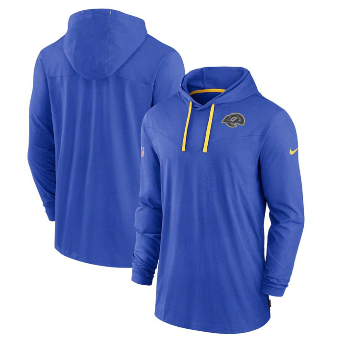 Men's Royal Los Angeles Rams Sideline Pop Performance Pullover Long Sleeve Hoodie T-Shirt