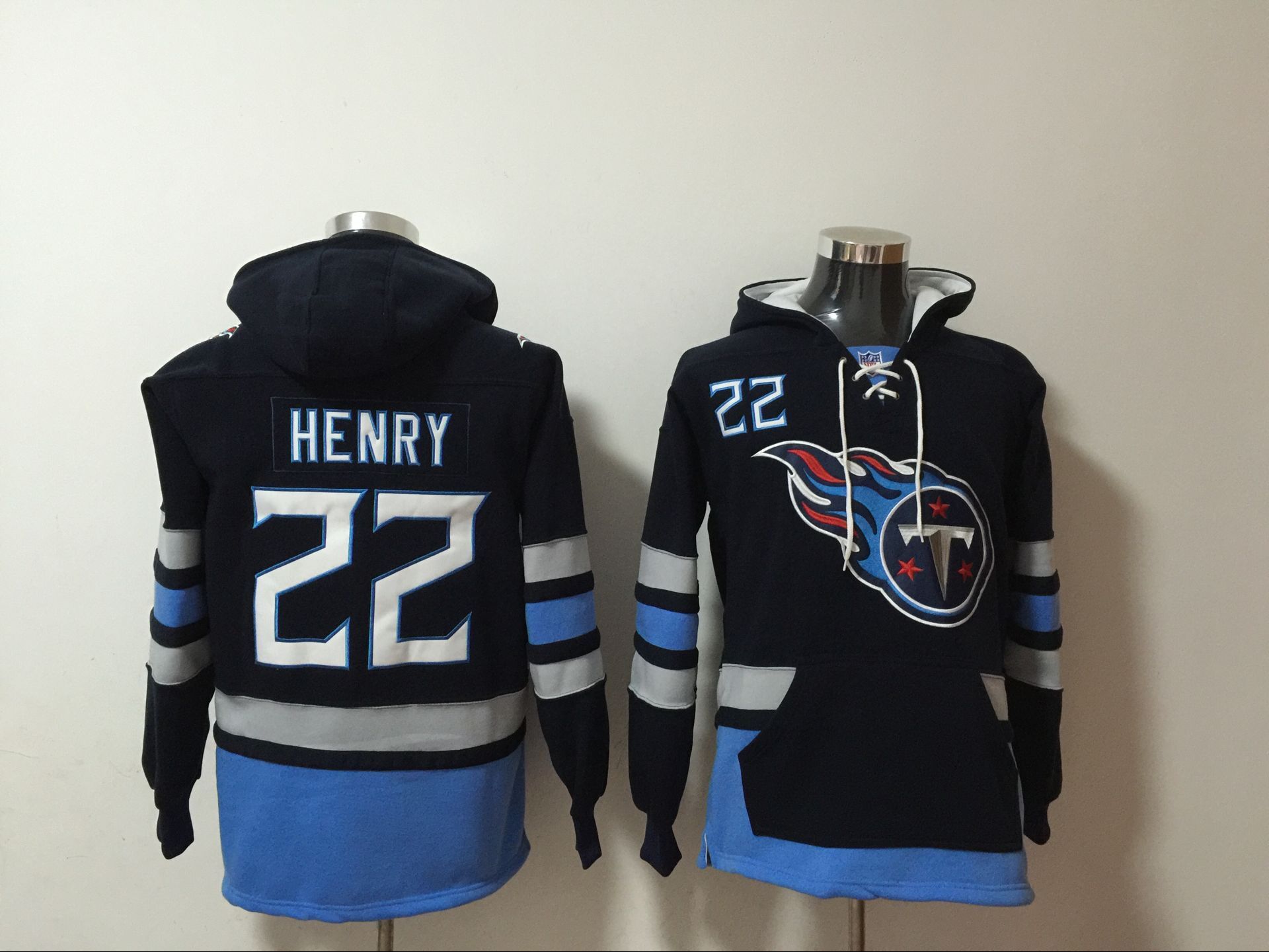 Men's  Black Tennessee Titans # 22 Derrick Henry Ageless Must-Have Lace-Up Pullover Hoodie