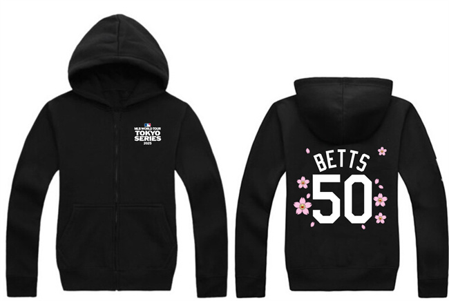 Men's Black Los Angeles Dodgers #50 Mookie Betts 2025 Tokyo Series Full-Zip Hoodie