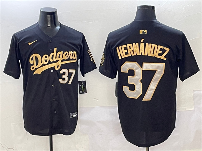 Men's Black/Gold Los Angeles Dodgers #37 Teoscar Hernández Limited Stitched Baseball Jersey
