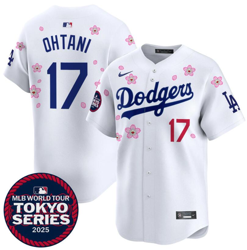 Men's White Los Angeles Dodgers #17 Shohei Ohtani 2025 Tokyo Series Limited Stitched Baseball Jersey
