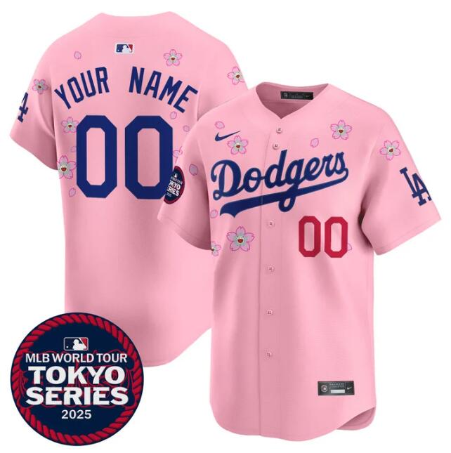 Men's Pink Los Angeles Dodgers Active Player Custom 2025 Tokyo Series Limited Stitched Baseball Jersey