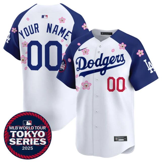 Men's White/Royal Los Angeles Dodgers Active Player Custom 2025 Tokyo Series Limited Stitched Baseball Jersey