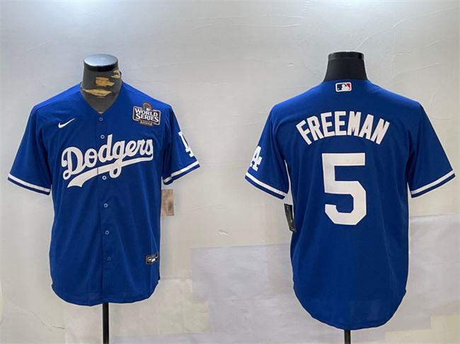 Men's Blue Los Angeles Dodgers #5 Freddie Freeman 2024 World Series Cool Base Stitched Baseball Jersey