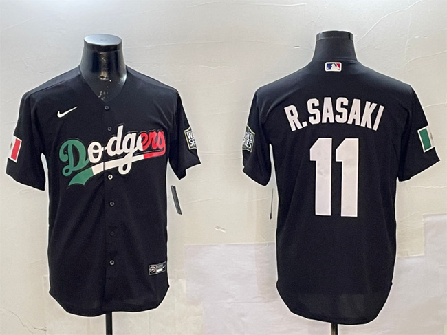Men's Black Los Angeles Dodgers #11 Roki Sasaki Mexico With World Series Patch Cool Base Stitched Baseball Jersey