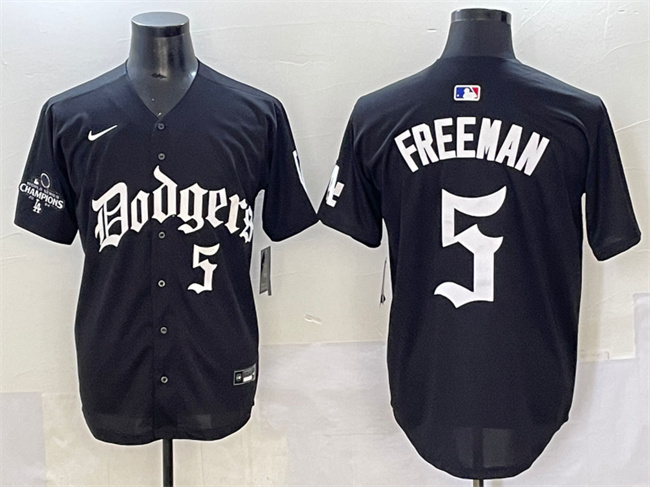 Men's Black Los Angeles Dodgers #5 Freddie Freeman Mexico 2025 LA Gothic Style With 2024 World Series Champions Patch Vapor Premier Limited Stitched Baseball Jersey
