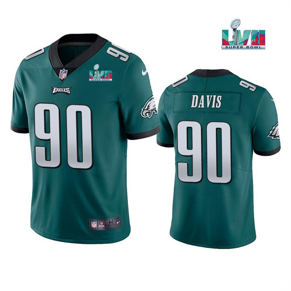 Men's Green Philadelphia Eagles #90 Jordan Davis Super Bowl LVII Patch Vapor Untouchable Limited Stitched Jersey