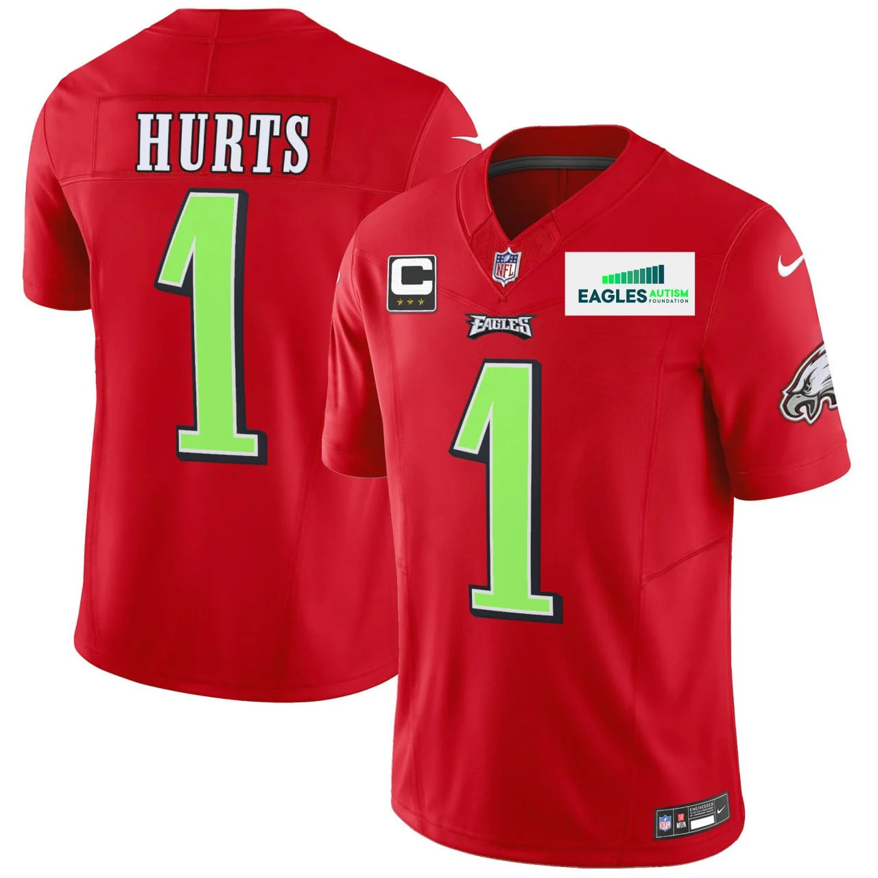 Men's Red Philadelphia Eagles #1 Jalen Hurts F.U.S.E. Practice Stitched Football Jersey