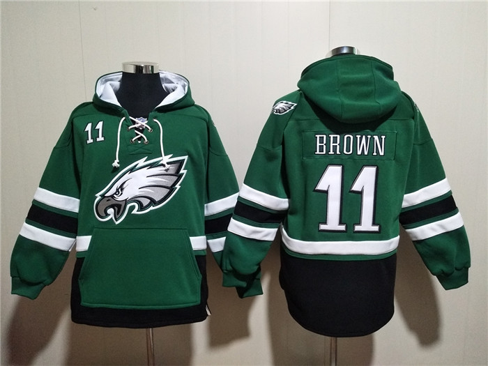 Men's Green Philadelphia Eagles #11 A.J. Brown Ageless Must-Have Lace-Up Pullover Hoodie
