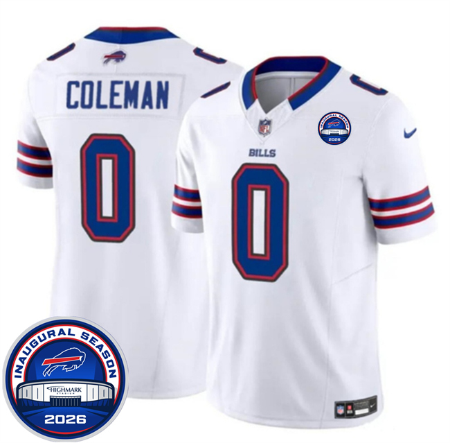 Men's White Buffalo Bills #0 Keon Coleman F.U.S.E. 2026 Inaugural Season at Highmark Stadium Patch Stitched Football Jersey