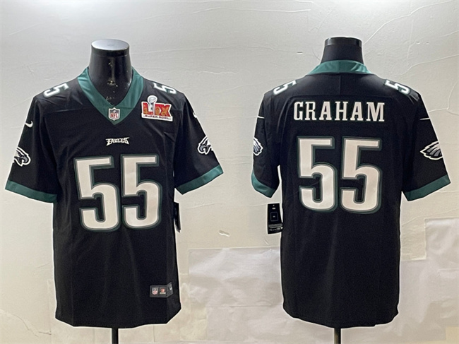 Men's Black Philadelphia Eagles #55 Brandon Graham 2025 Super Bowl LIX Patch Vapor Untouchable Limited Stitched Football Jersey