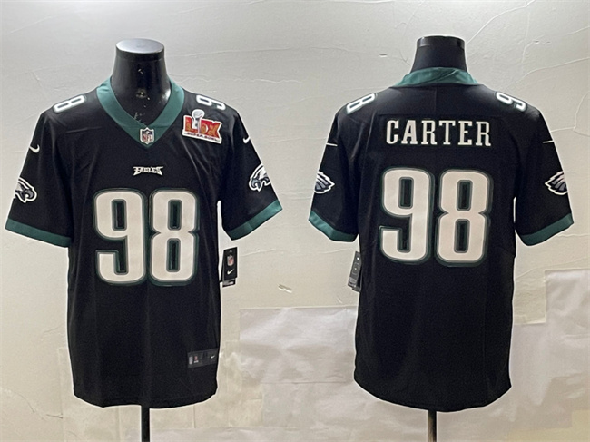 Men's Black Philadelphia Eagles #98 Jalen Carter 2025 Super Bowl LIX Patch Vapor Untouchable Limited Stitched Football Jersey