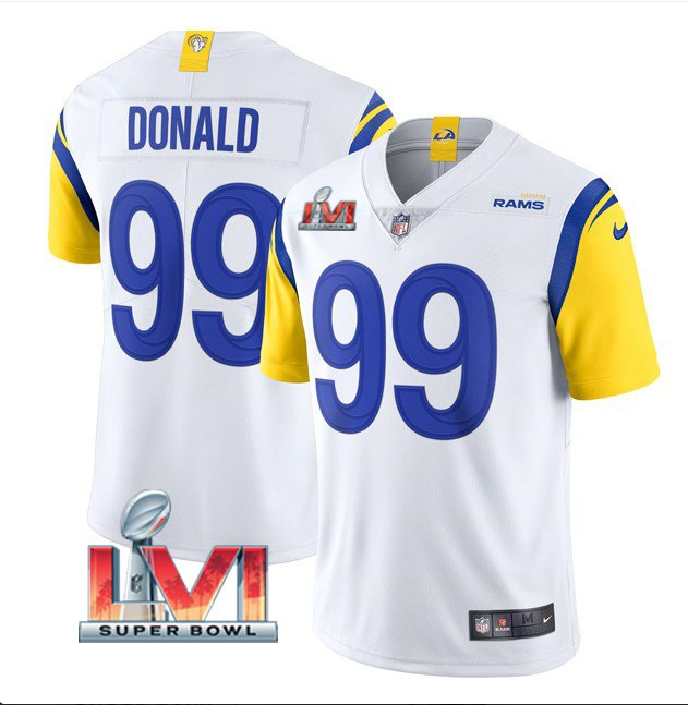 Men's White Los Angeles Rams #99 Aaron Donald 2022 Super Bowl LVI Vapor Limited Stitched Jersey