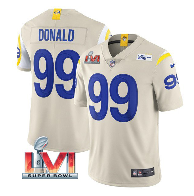 Men's Bone Los Angeles Rams #99 Aaron Donald 2022 Super Bowl LVI Vapor Limited Stitched Jersey