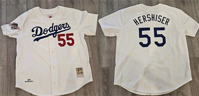 Men's White Los Angeles Dodgers #55 Orel Hershiser 1988 World Series Cool Base Stitched Baseball Jersey