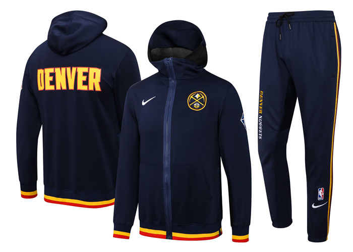 Men's Navy Denver Nuggets 75th Anniversary Performance Showtime Full-Zip Hoodie Jacket And Pants Suit