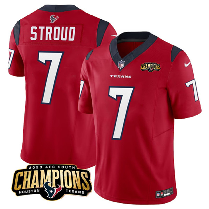 Men's Red Houston Texans #7 C.J. Stroud 2023 F.U.S.E. AFC South Champions Patch Vapor Untouchable Limited Stitched Football Jersey