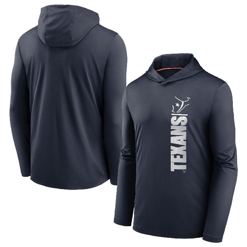 Men's Navy Houston Texans Fan Gear Team Stack Hoodie Performance Long Sleeve T-Shirt