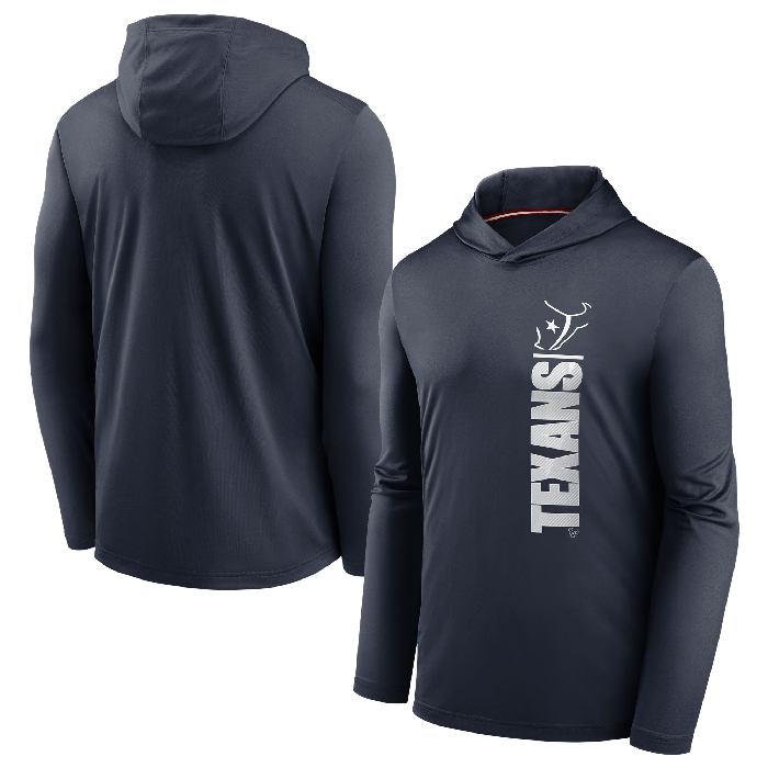 Men's Navy Houston Texans Fan Gear Team Stack Hoodie Performance Long Sleeve T-Shirt