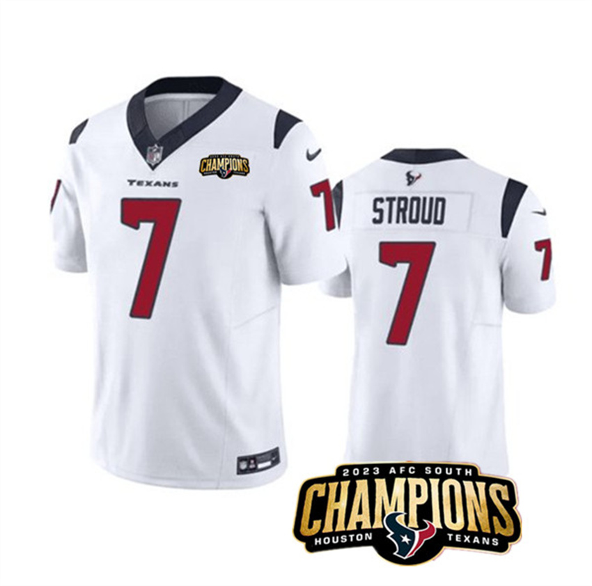 Men's White Houston Texans #7 C.J. Stroud 2023 F.U.S.E. AFC South Champions Patch Vapor Untouchable Limited Stitched Football Jersey