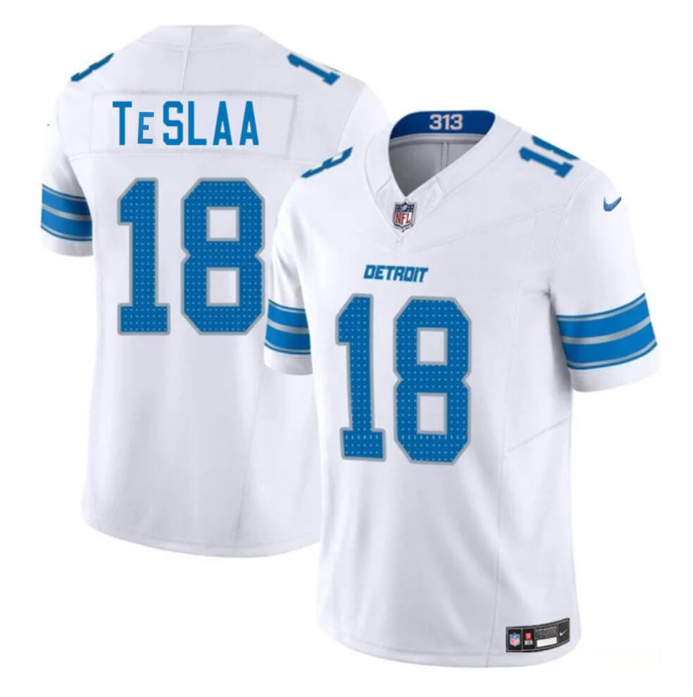 Men's White Detroit Lions #18 Isaac TeSlaa 2025 Draft F.U.S.E. Vapor Limited Stitched Jersey