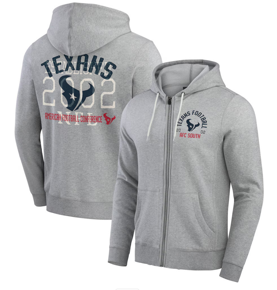 Men's Gray Houston Texans Heather Vintage Stripe Full-Zip Hoodie