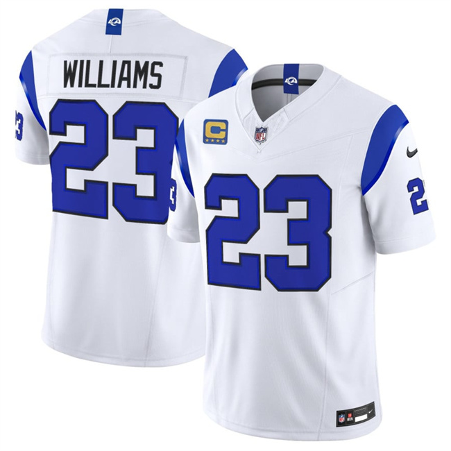 Men's White Los Angeles Rams #23 Kyren Williams Fearsome 2026 F.U.S.E. 4-Star C Patch Vapor Limited Stitched Football Jersey