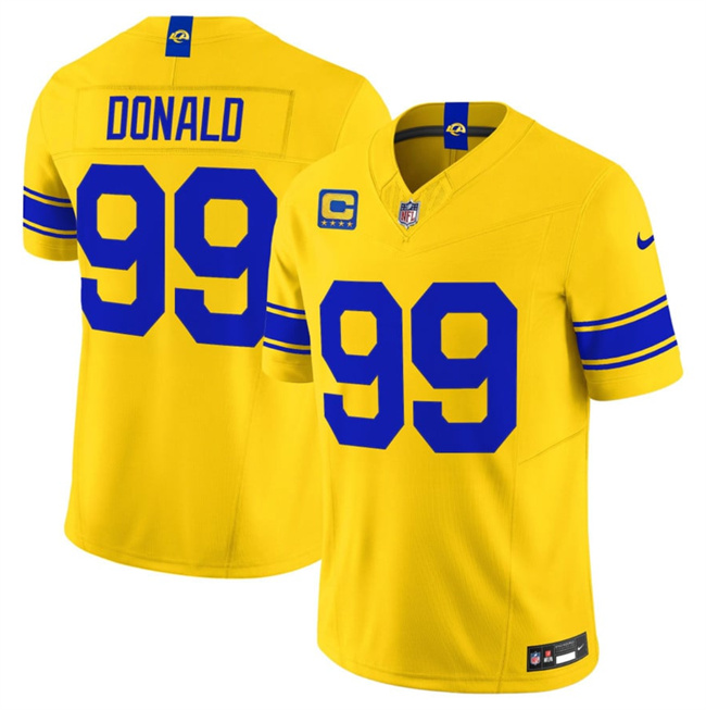 Men's Gold Los Angeles Rams #99 Aaron Donald Classic Sol 2026 F.U.S.E. 4-Star C Patch Vapor Limited Stitched Football Jersey