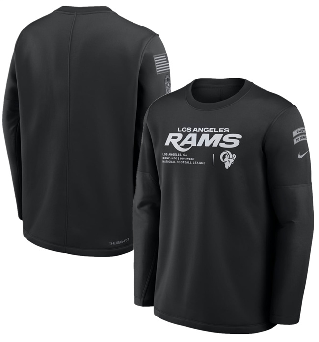 Men's Black Los Angeles Rams 2026 Salute to Service Sideline Coaches Crewneck Therma-FIT Sweatshirt