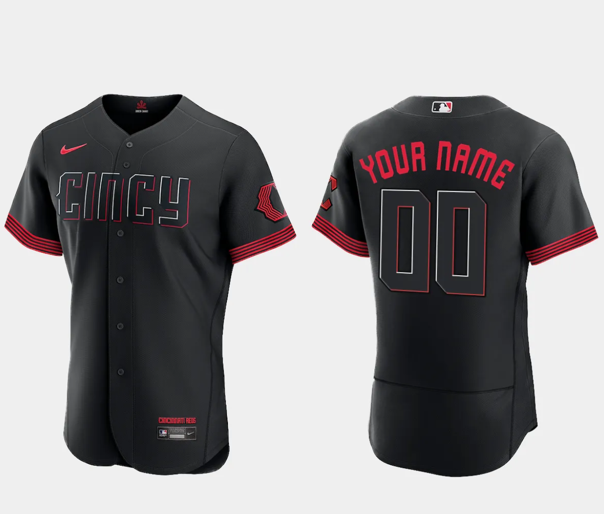 Men's Black Cincinnati Reds Active Player Custom 2023 City Connect Flex Base Stitched Jersey