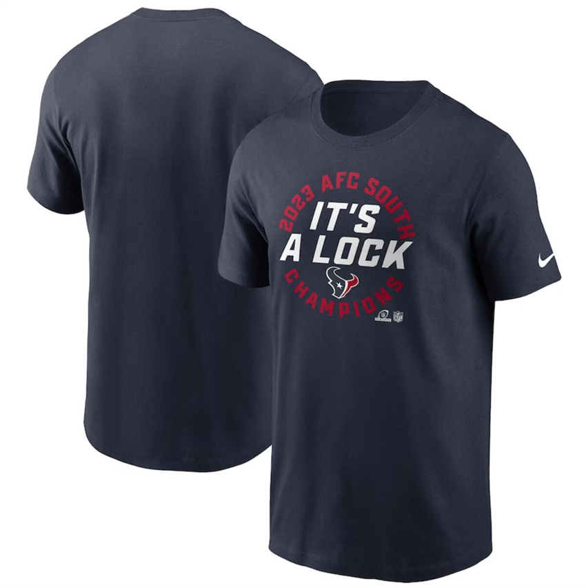 Men's Navy Houston Texans 2023 AFC South Division Champions Locker Room Trophy Collection T-Shirt