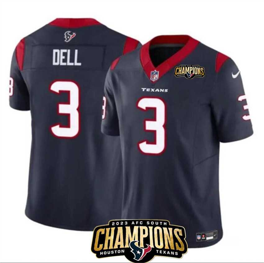 Men's Navy Houston Texans #3 Tank Dell 2023 F.U.S.E. AFC South Champions Patch Vapor Untouchable Limited Stitched Football Jersey