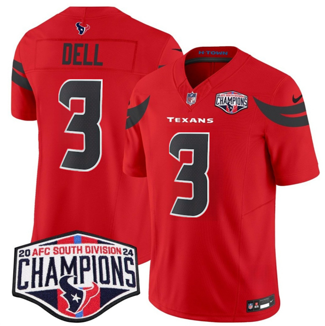 Men's Red Houston Texans #3 Tank Dell F.U.S.E. 2024 AFC South Division Champions Vapor Limited Stitched Football Jersey