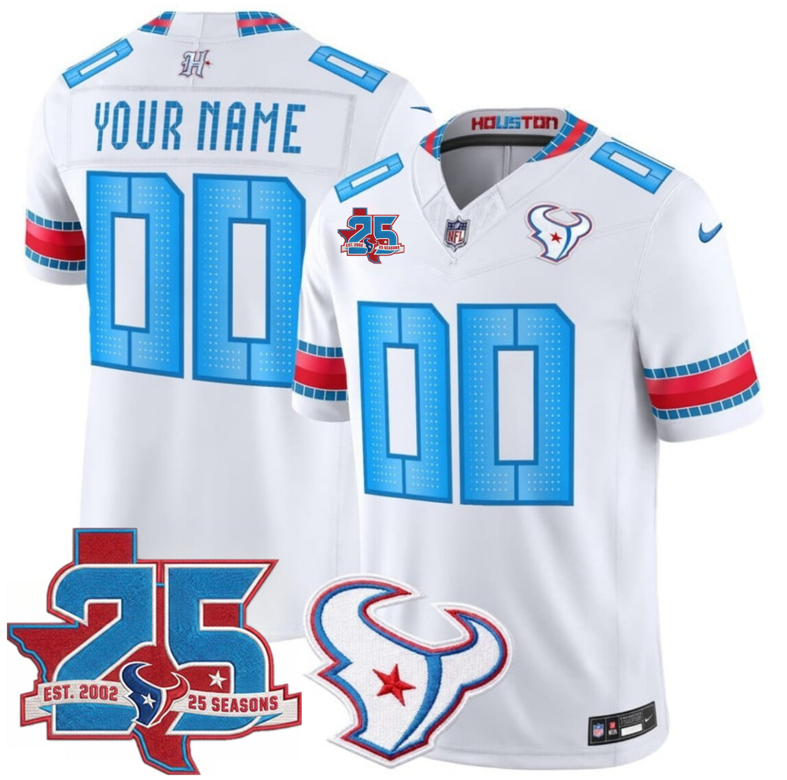 Men's White Houston Texans Active Player Custom 2026 25th Anniversary Patch F.U.S.E. 'HOUSTON/US' Rivalries Collection Limited Stitched Football Jersey