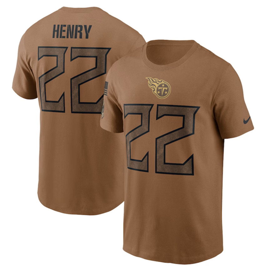 Men's Brown Tennessee Titans #22 Derrick Henry 2023 Salute To Service Name & Number T-Shirt