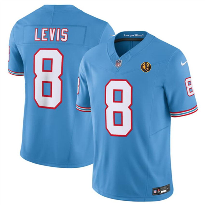 Men's Blue Tennessee Titans #8 Will Levis 2023 F.U.S.E. Throwback With John Madden Patch Vapor Limited Stitched Football Jersey