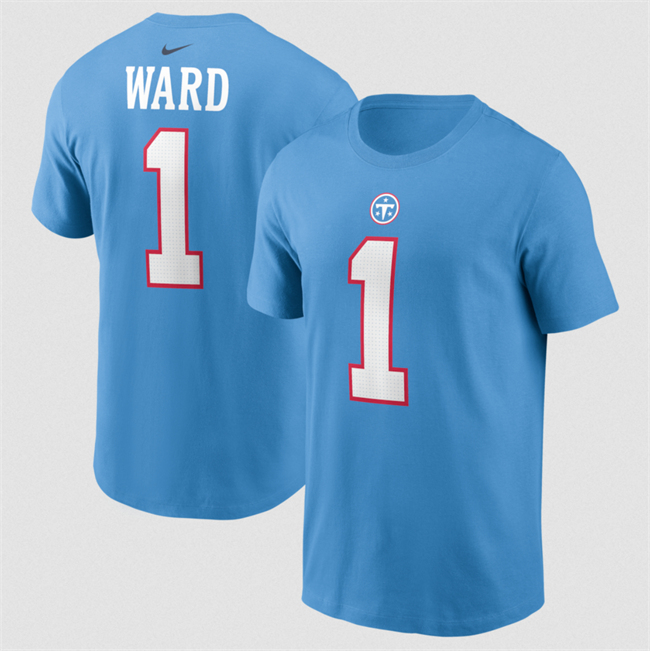 Men's Light Blue Tennessee Titans #1 Cameron Ward Name & Number T-Shirt