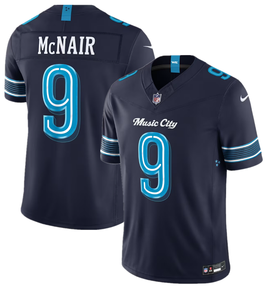 Men's Navy Tennessee Titans #9 Steve McNair 2026 F.U.S.E. 'Music City' Rivalries Collection Limited Stitched Football Jersey