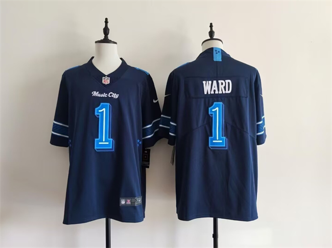 Men's Navy Tennessee Titans #1 Cameron Ward 2026 'Music City' Rivalries Collection Limited Stitched Football Jersey