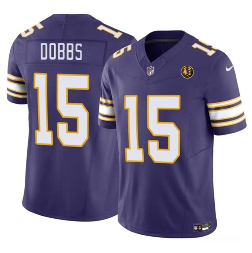 Men's Purple Minnesota Vikings #15 Josh Dobbs 2023 F.U.S.E. Throwback With John Madden Patch Vapor Limited Stitched Football Jersey