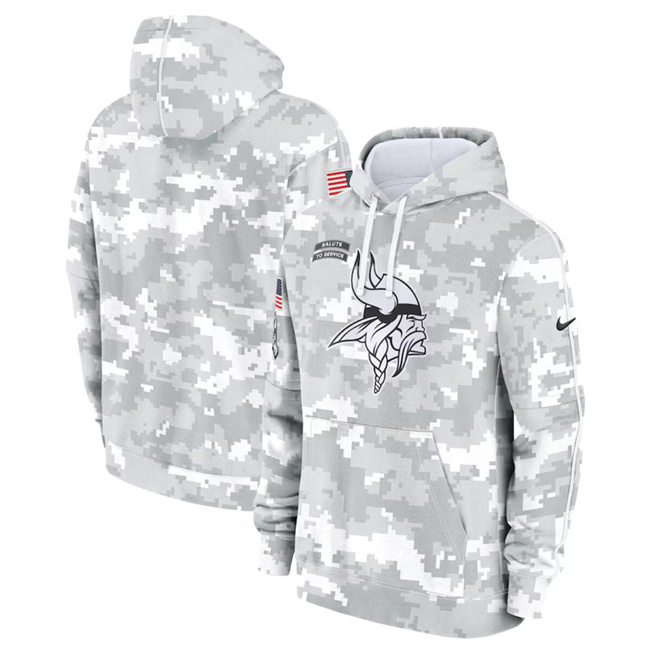 Men's Arctic Camo Minnesota Vikings 2024 Salute to Service Club Fleece Pullover Hoodie