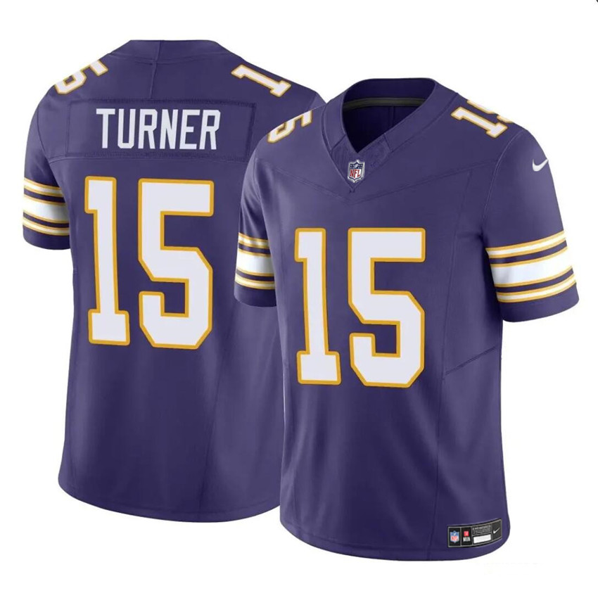 Men's Purple Minnesota Vikings #15 Dallas Turner 2024 Draft Throwback Vapor Untouchable Limited Stitched Jersey
