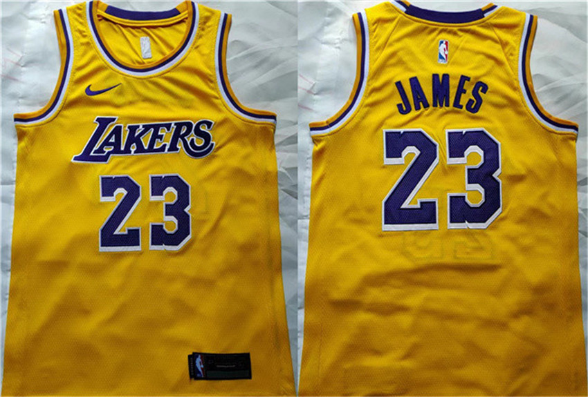 Men's Yellow Los Angeles Lakers #23 LeBron James Stitched Basketball Jersey