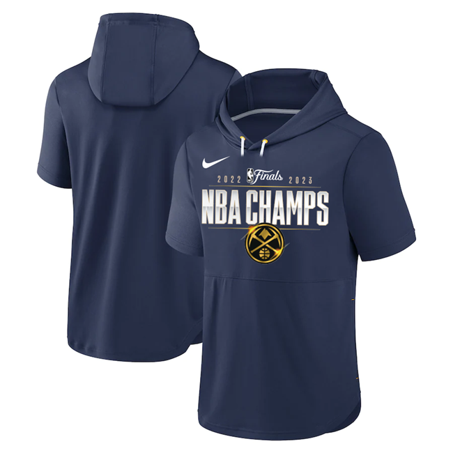 Men's Navy Denver Nuggets Champions Performance Short Sleeve Pullover Hoodie