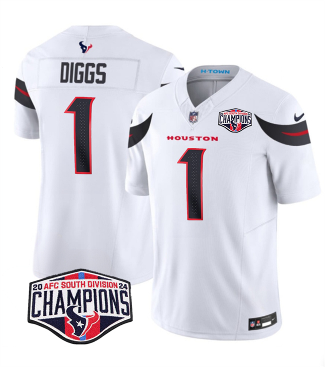 Men's White Houston Texans #1 Stefon Diggs F.U.S.E. 2024 AFC South Division Champions Vapor Limited Stitched Football Jersey