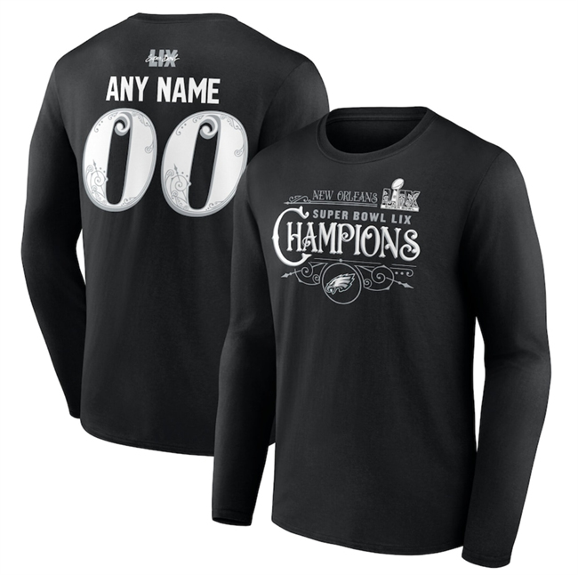 Men's Black Philadelphia Eagles Active Player Custom Super Bowl LIX Champions Name & Number Long Sleeve T-Shirt