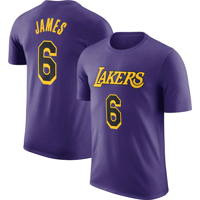 Men's Purple Los Angeles Lakers #6 LeBron James 2022/23 Statement Edition Name & Number T-Shirt