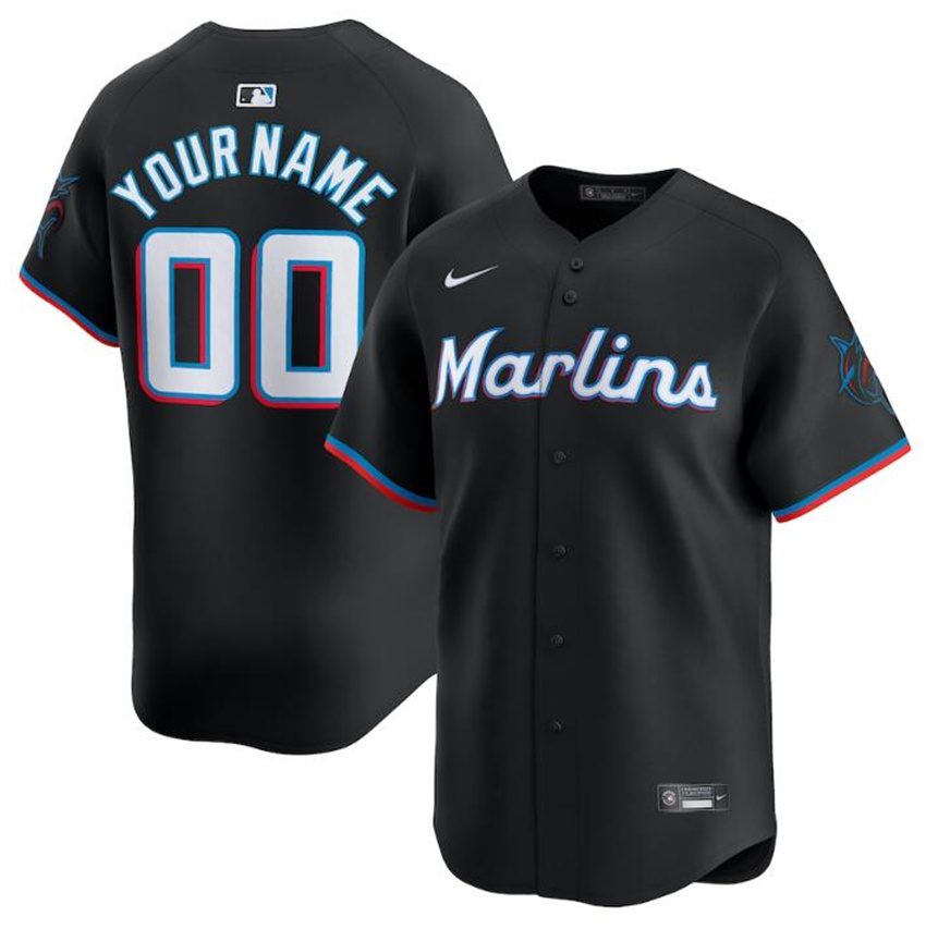 Men's Black Miami Marlins Active Player Custom 2024 Alternate Limited Stitched Baseball Jersey