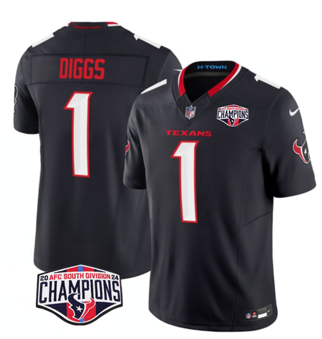 Men's Navy Houston Texans #1 Stefon Diggs F.U.S.E. 2024 AFC South Division Champions Vapor Limited Stitched Football Jersey