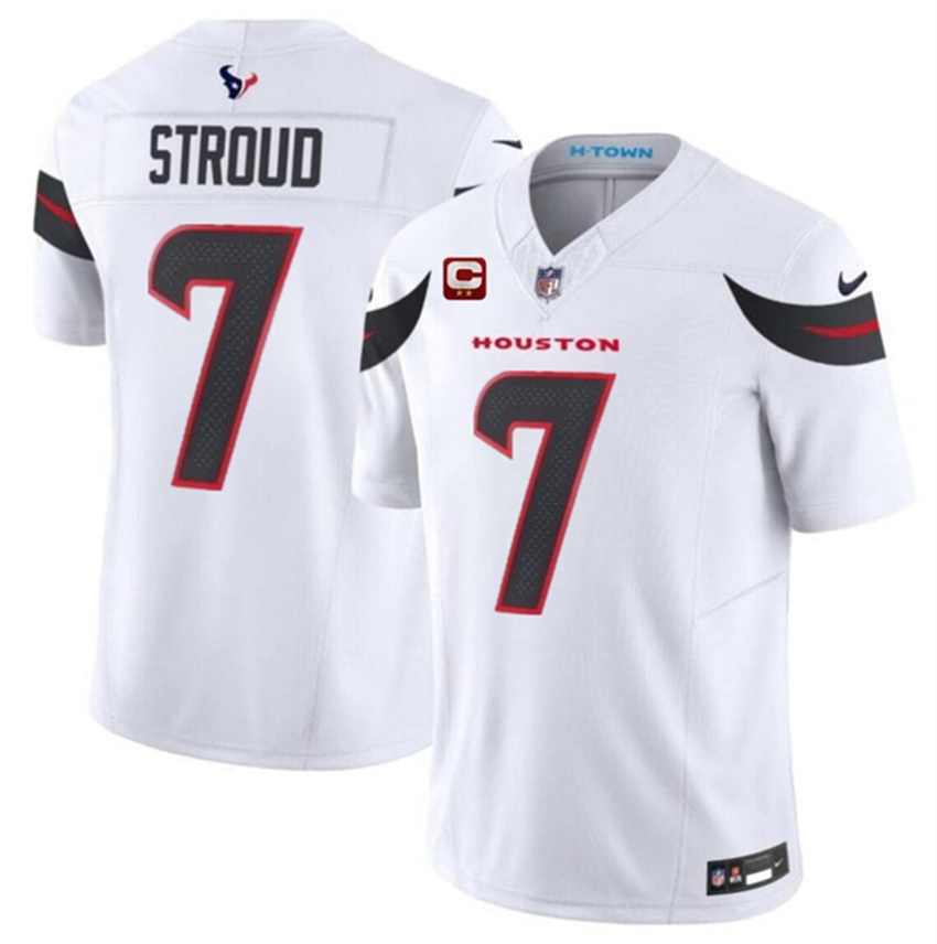 Men's White Houston Texans #7 C.J. Stroud 2024 Vapor F.U.S.E. With 2-star C Patch Limited Stitched Jersey
